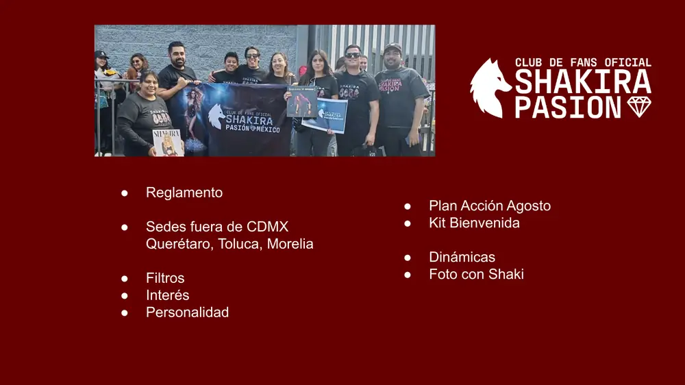 Archivo de sedes y dinámica de la manada de Shakira Pasión México